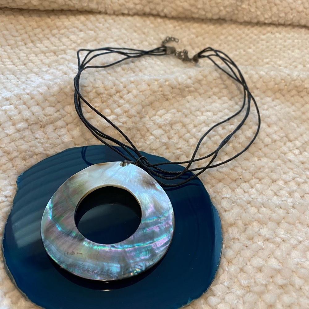 Large Shell Necklace With Leather Multi-Strand - image 3